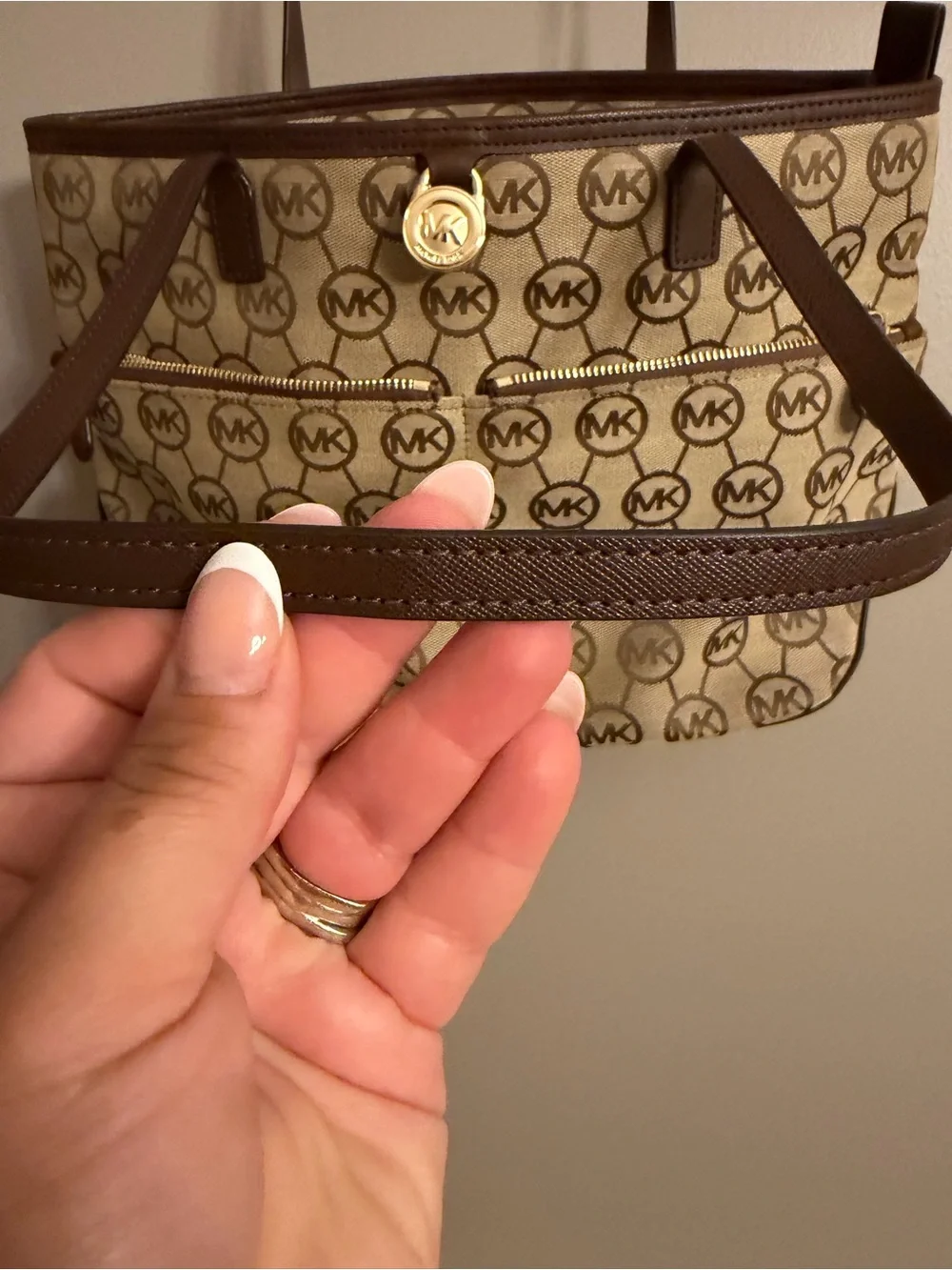 Michael Kors Brown Monogram Logo Canvas Tote Bag with COA